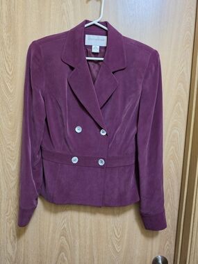Jones New York Plum Double-Breasted Suede Blazer